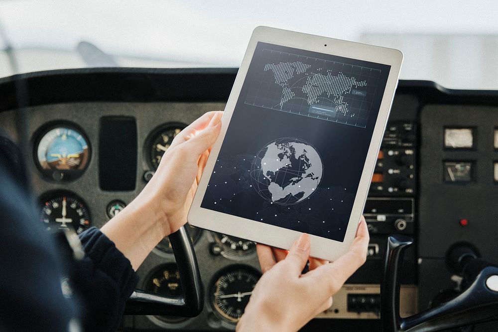 Aviator using a digital tablet for navigation