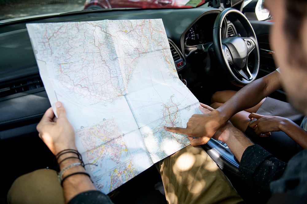 Using a map in a car for a direction