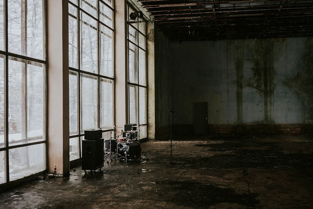 Empty industrial building setup for a music video shoot