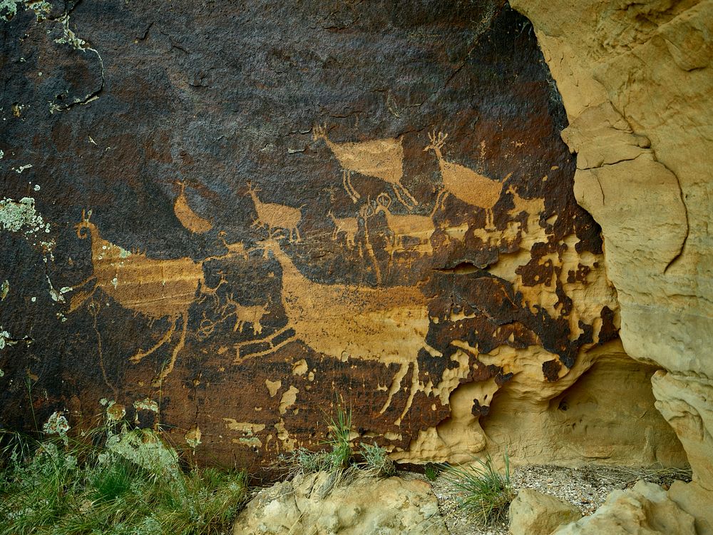 A cove where ancient civilizations' petroglyphs (rock engravings) have been discovered on the JE Canyon Ranch, a former…