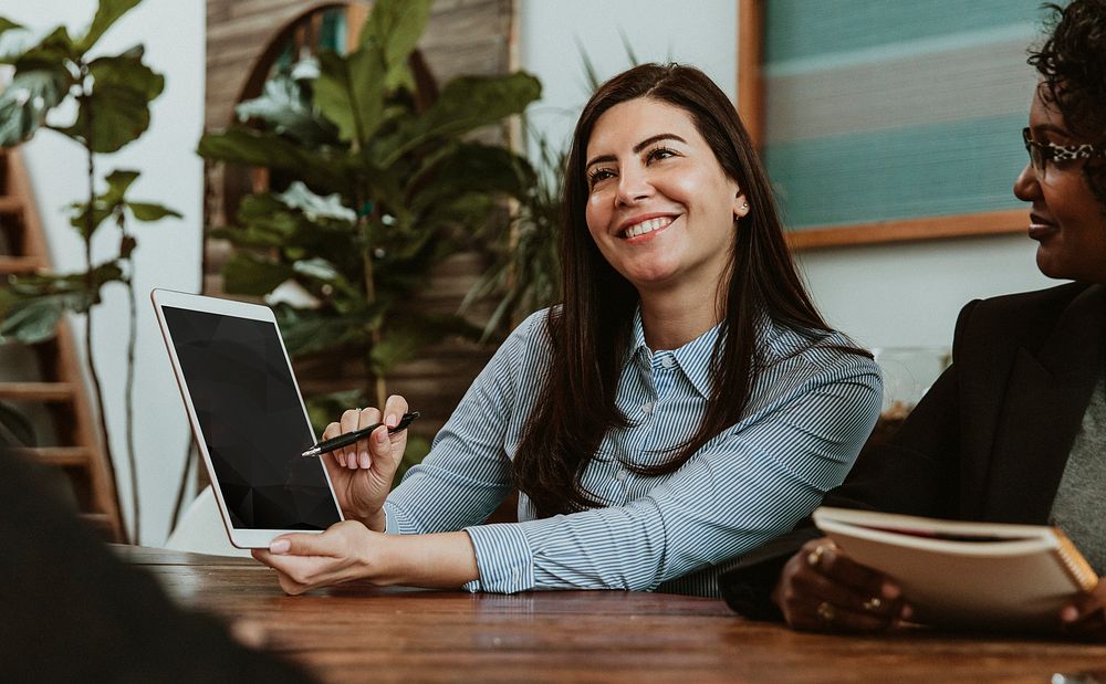 Businesswoman using a digital tablet mockup