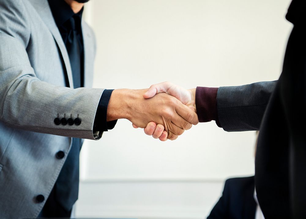 Businessmen shaking hands at the office