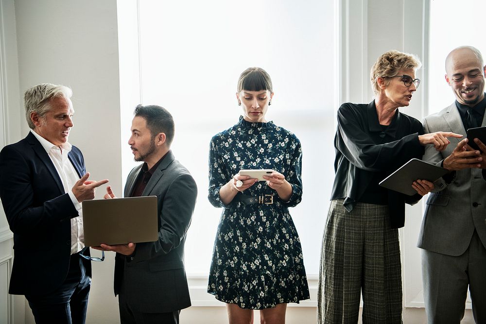 Busy diverse business people together in the office