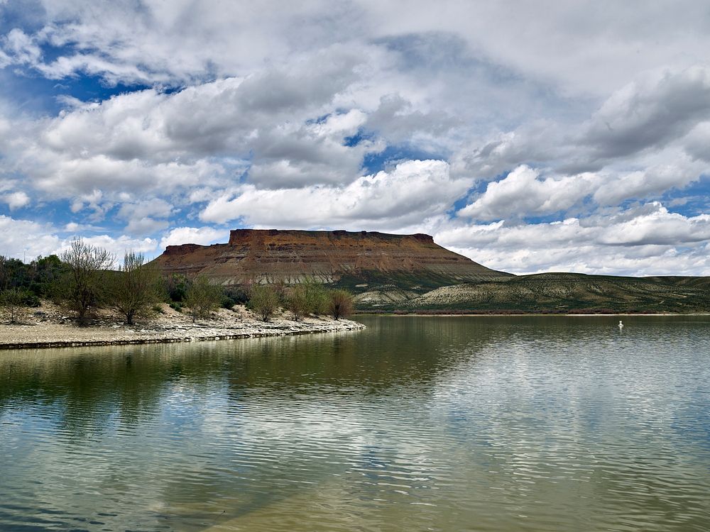 Scene from the Sweetwater County, Wyoming, portion of the Flaming Gorge National Recreation Area, which narrows and turns…