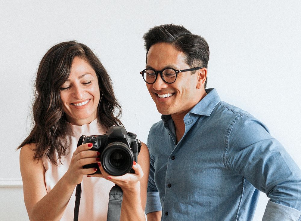 Cheerful couple in a studio