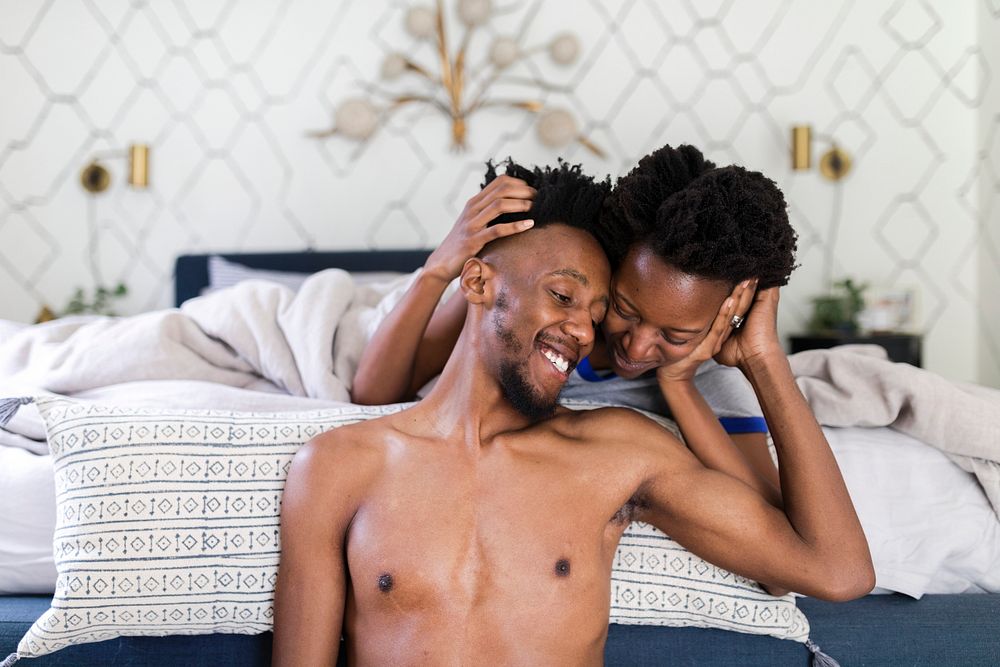Romantic black couple in the bedroom