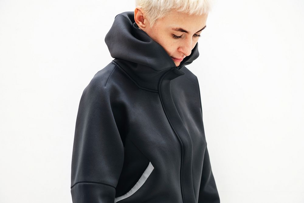 Cool woman in a black hoodie