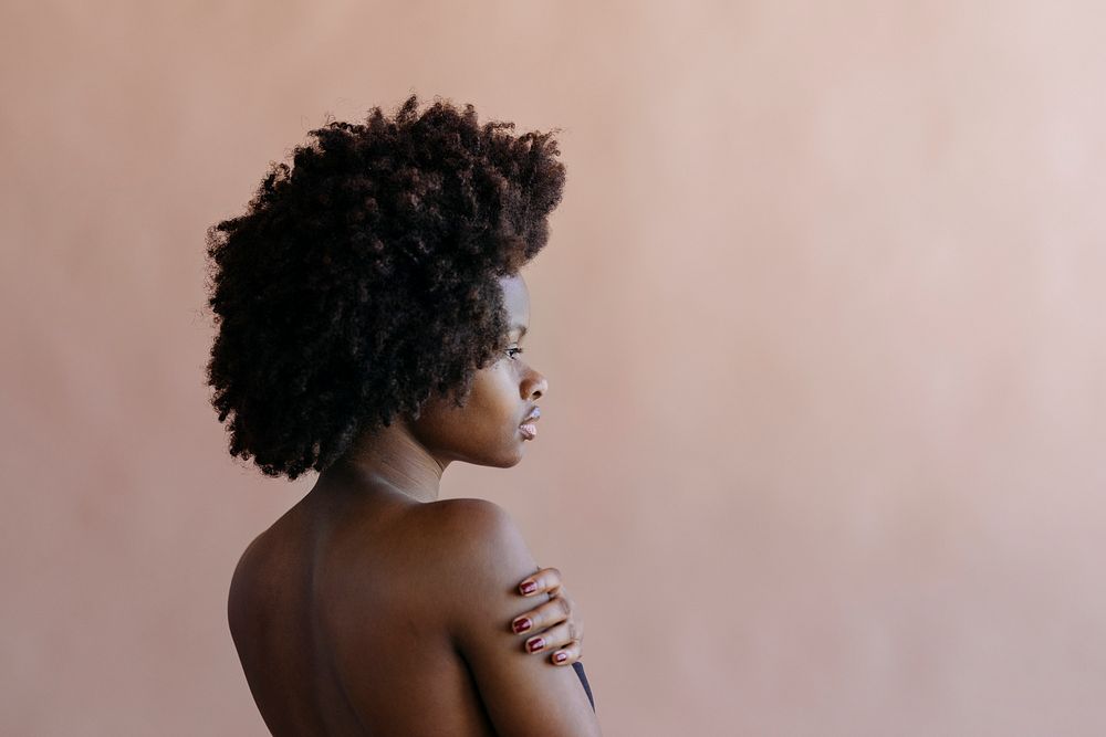 Beautiful black woman with afro hair  social template