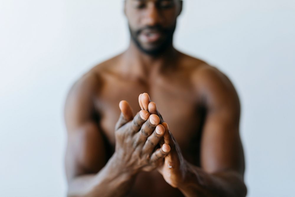 Closeup of a topless muscular man