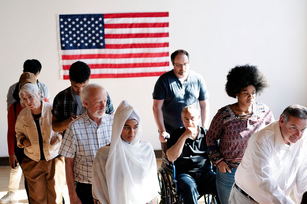 American queuing at a polling place