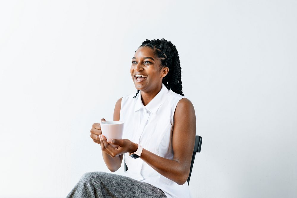 Black woman enjoy morning coffee