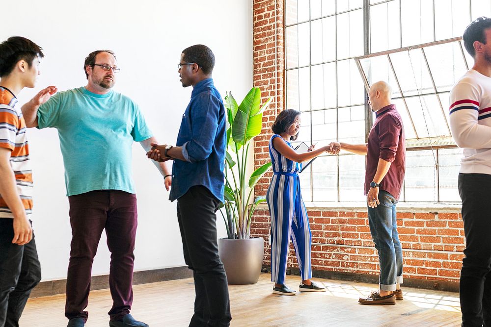 Diverse people talking during a break