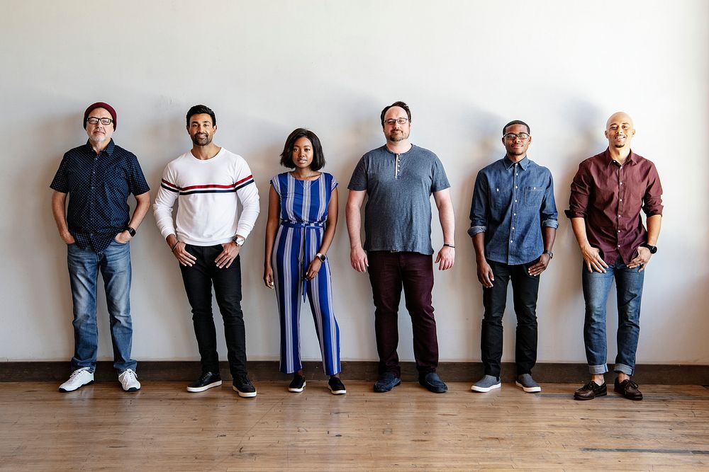 Diverse startup business people standing in a roll