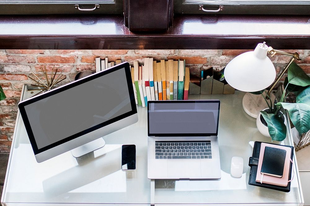 Digital devices mockup in a home office