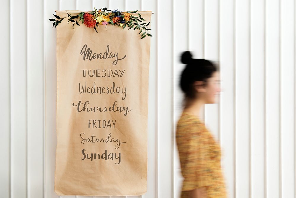 Days of the week on a floral brown paper mockup
