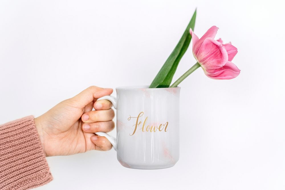 Peony in a flower mug mockup