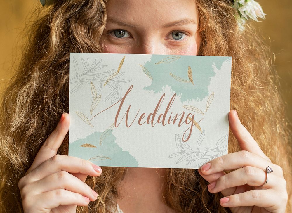 Summer bride with a wedding invitation card mockup