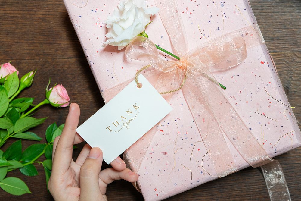 Pink gift box with a card mockup