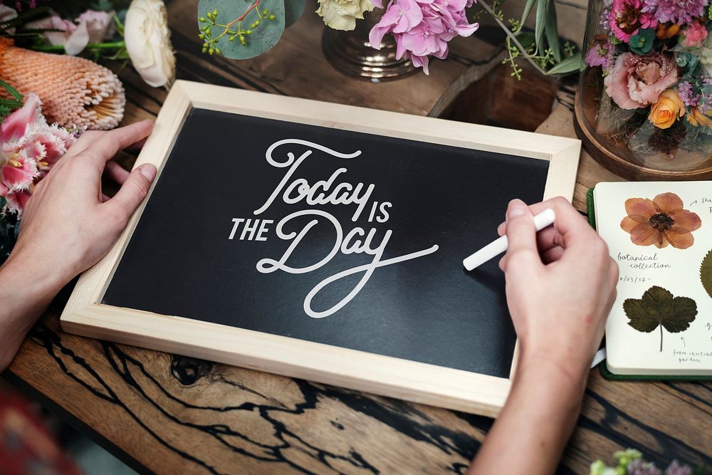 Today is the day on a black board mockup