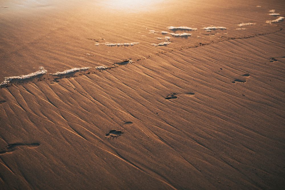 Foot prints at the shore