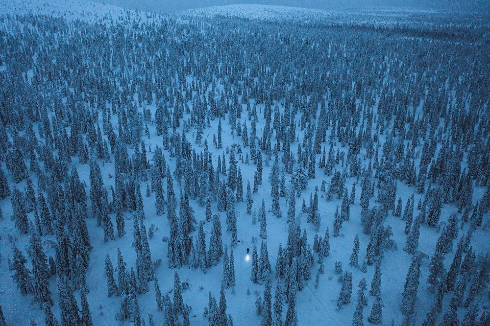 jdsBlue hour at Riisitunturi National Park, Finland drone shot