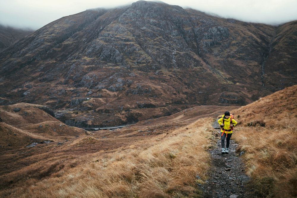 Hiker at Buachaille Etive Beag in Scotland