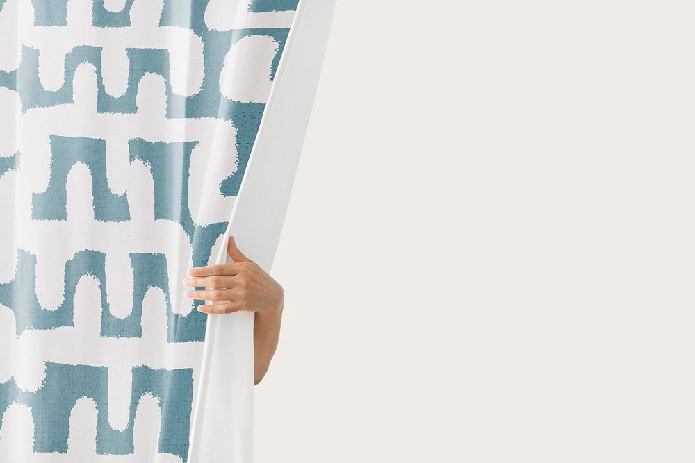 Curtain mockup psd, vintage block print pattern design