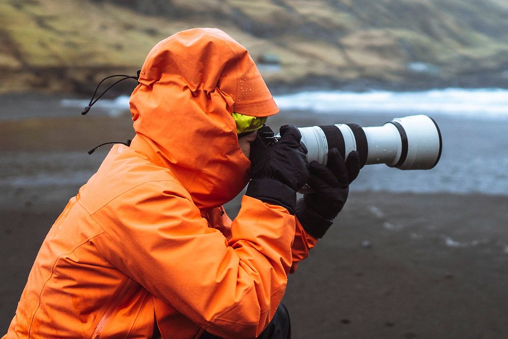 Landscape photographer at Tjørnuvík beach in the Faroe Islands