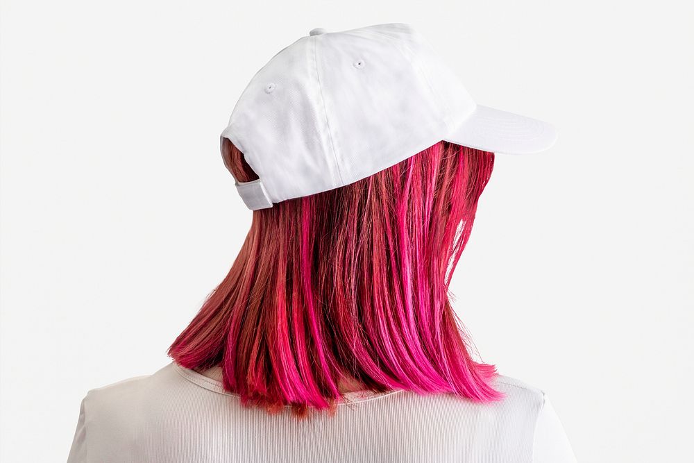Cool pink hair woman wearing a white cap mockup