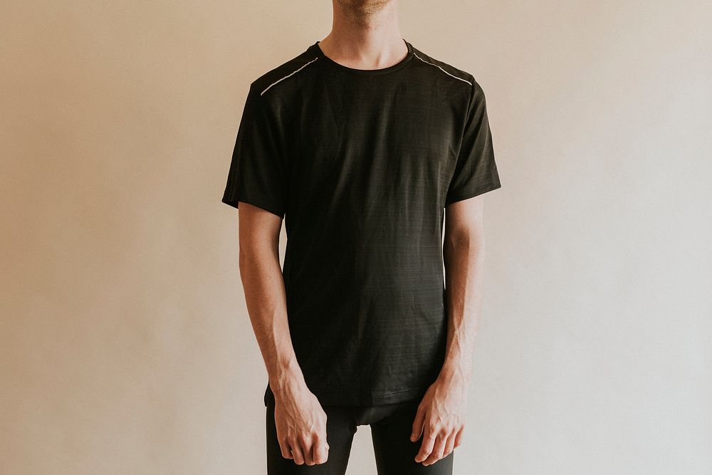 Man in black sport t-shirt studio shot