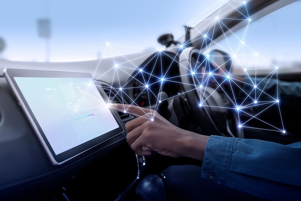 Tablet screen mockup in a smart car
