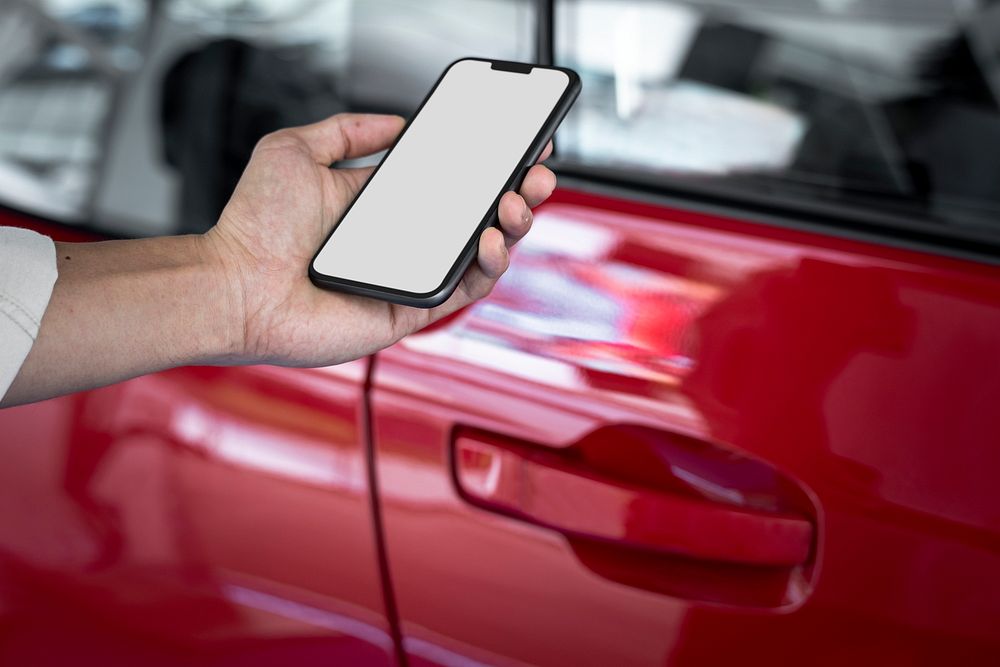 Phone screen mockup unlocking autonomous car psd