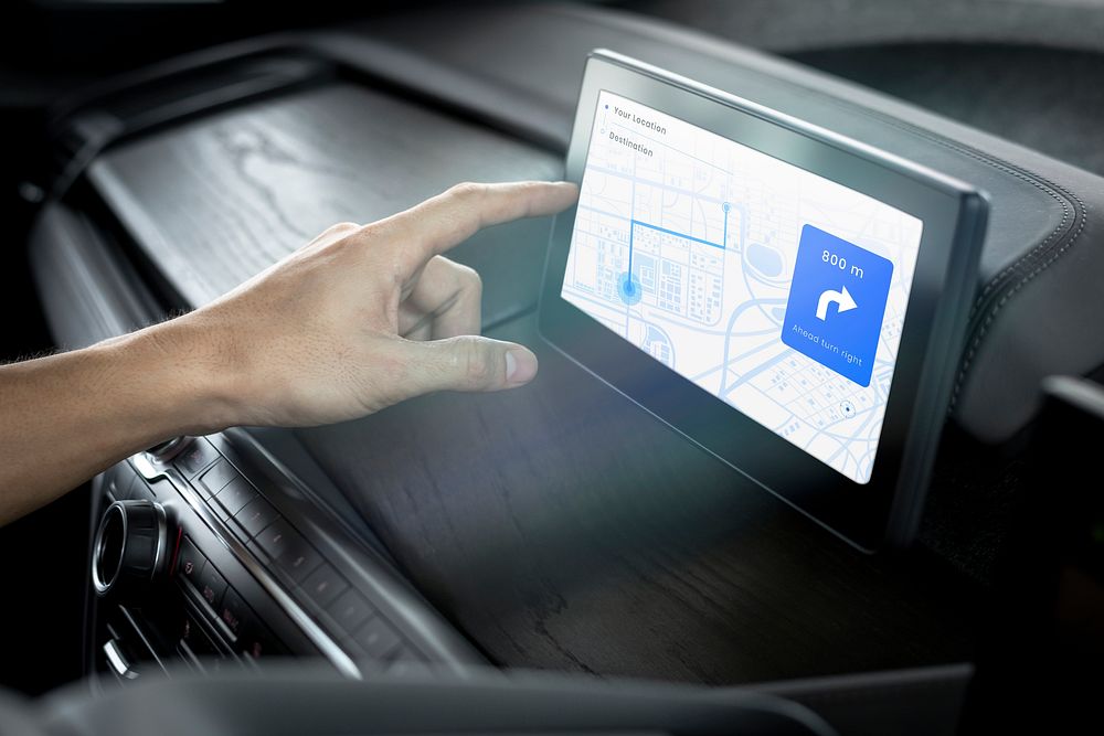 Gps navigation touch screen mockup in smart car psd