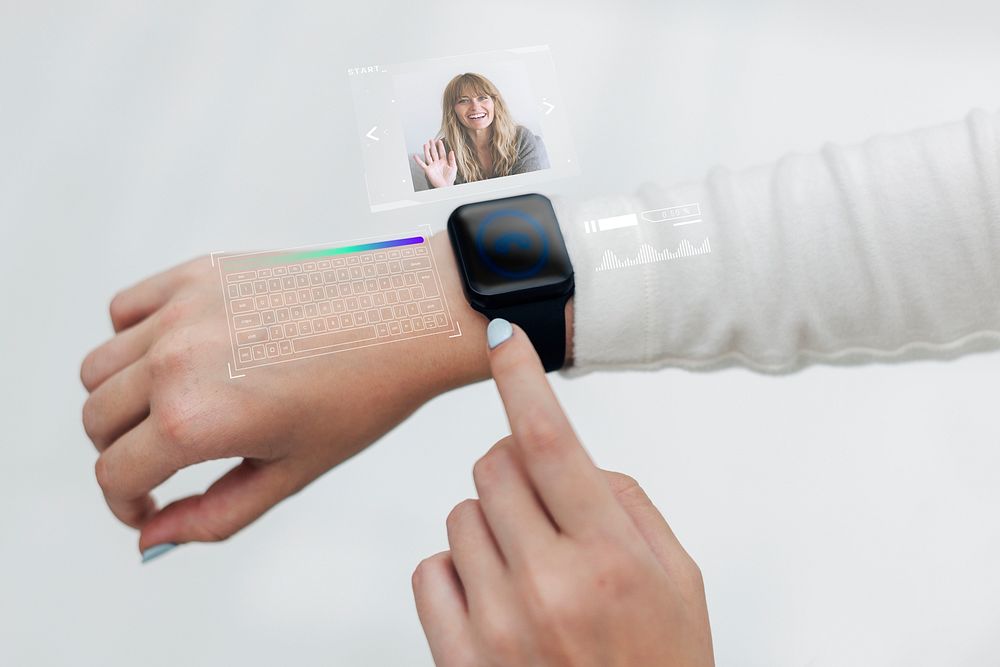 Smartwatch hologram mockup on a female wrist psd