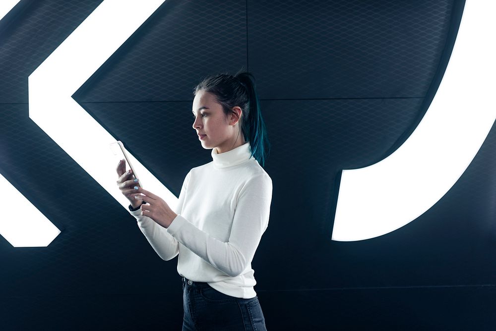 Asian girl using tablet in smart technology