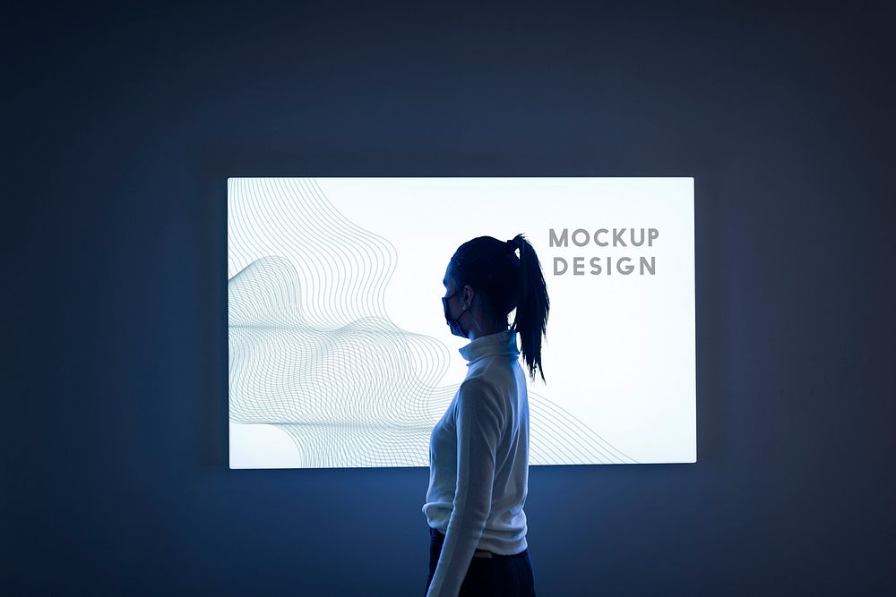Bright shining screen mockup in an exhibition psd