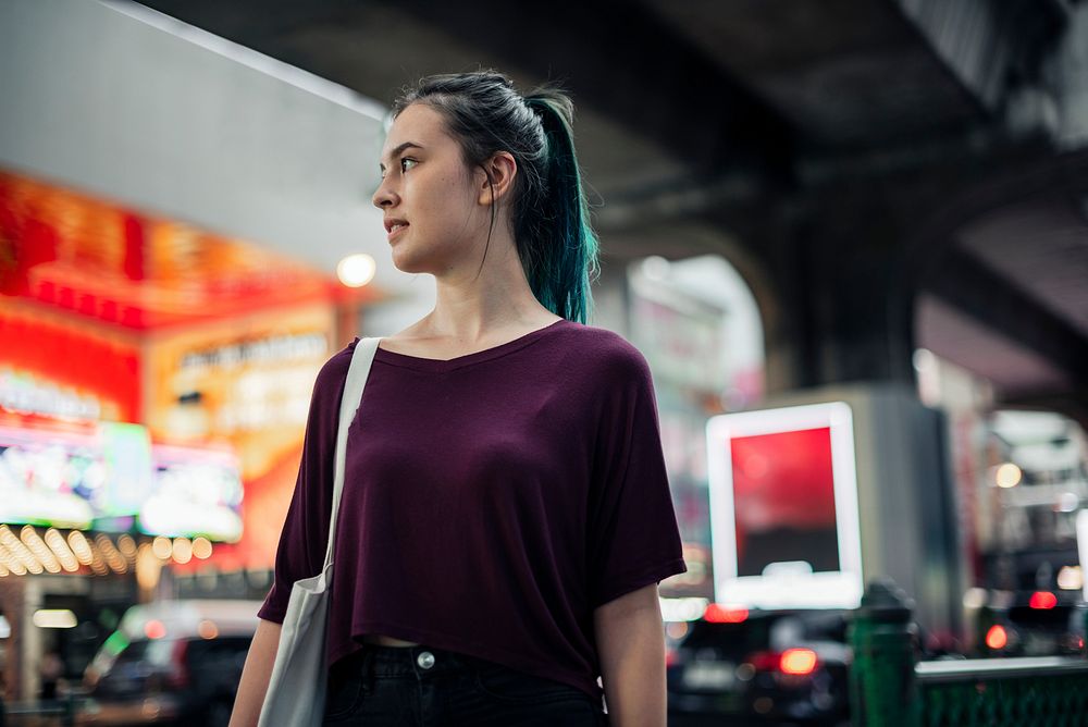 Mixed Asian girl in downtown Bangkok