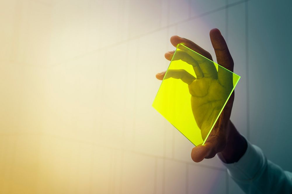 Glowing neon yellow hologram screen