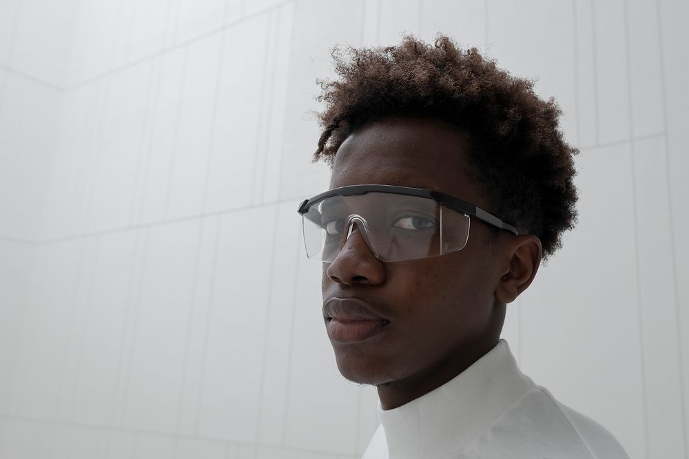 Man wearing smart glasses mockup futuristic technology