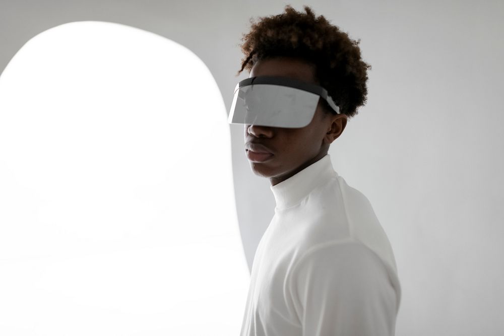 Man wearing smart glasses futuristic technology