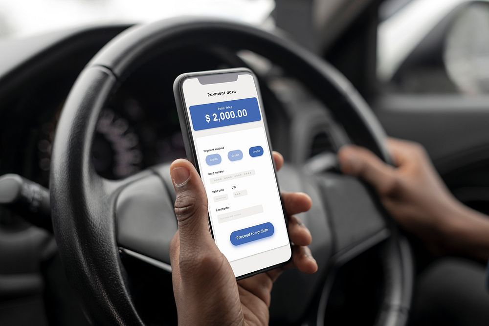 Phone screen mockup gps mobile banking in the car psd