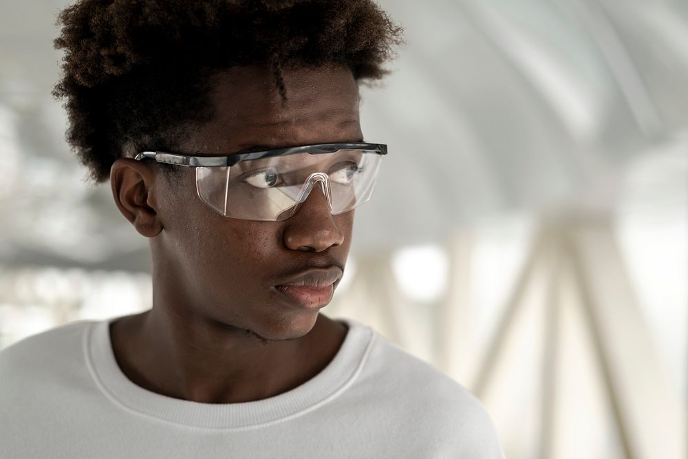 Man wearing smart glasses futuristic technology