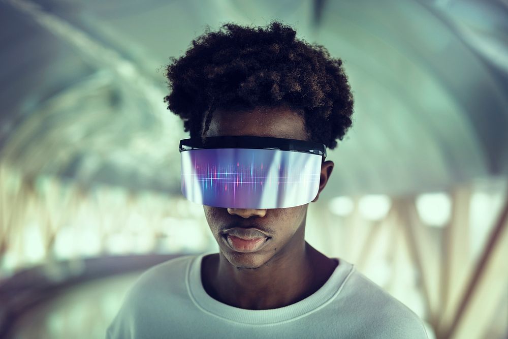 Man with smart glasses mockup VR technology