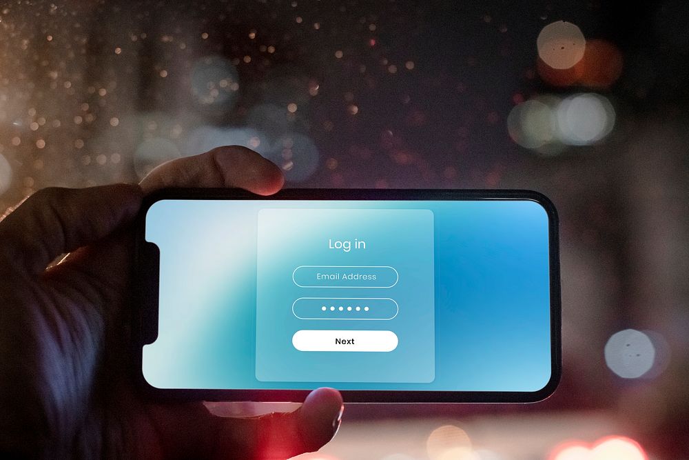 Smartphone screen mockup with  user interface log in window psd