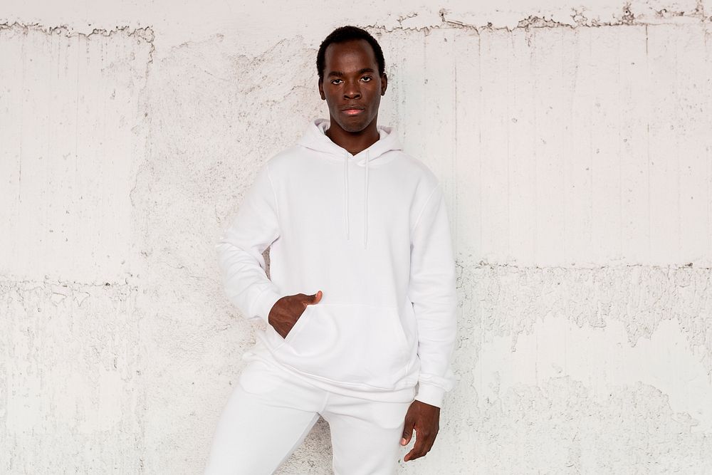 Simple white hoodie mockup psd comfortably sporty menswear