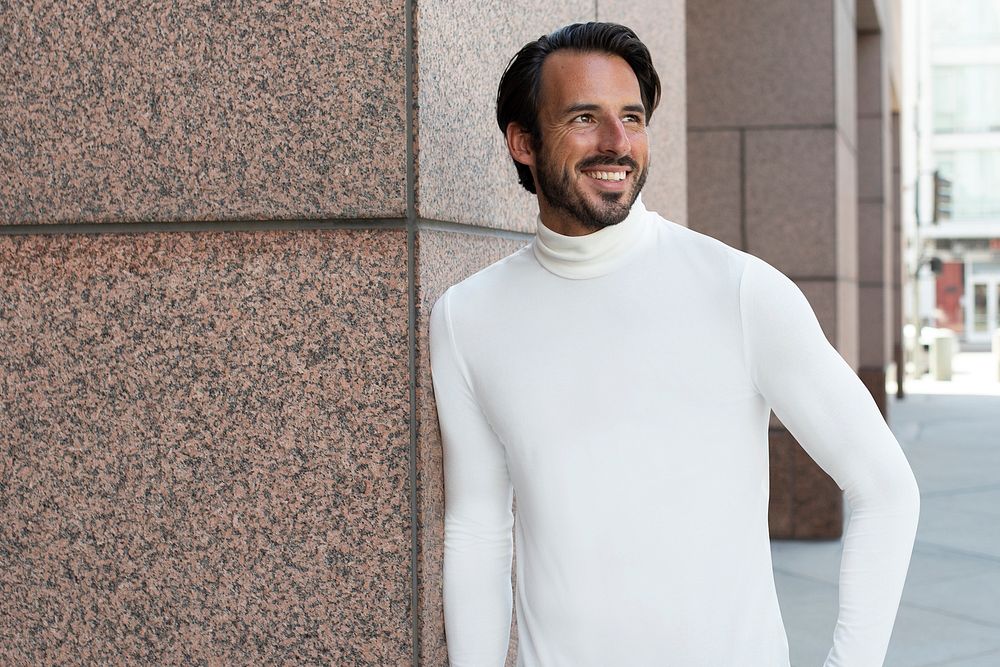 White turtleneck shirt outdoor fashion shoot
