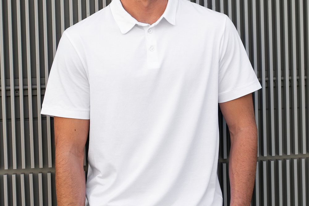 White polo shirt mockup psd men's simple fashion closeup