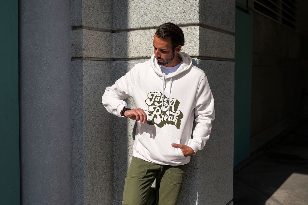 Take a break printed hoodie mockup psd sportswear with colorful graphic