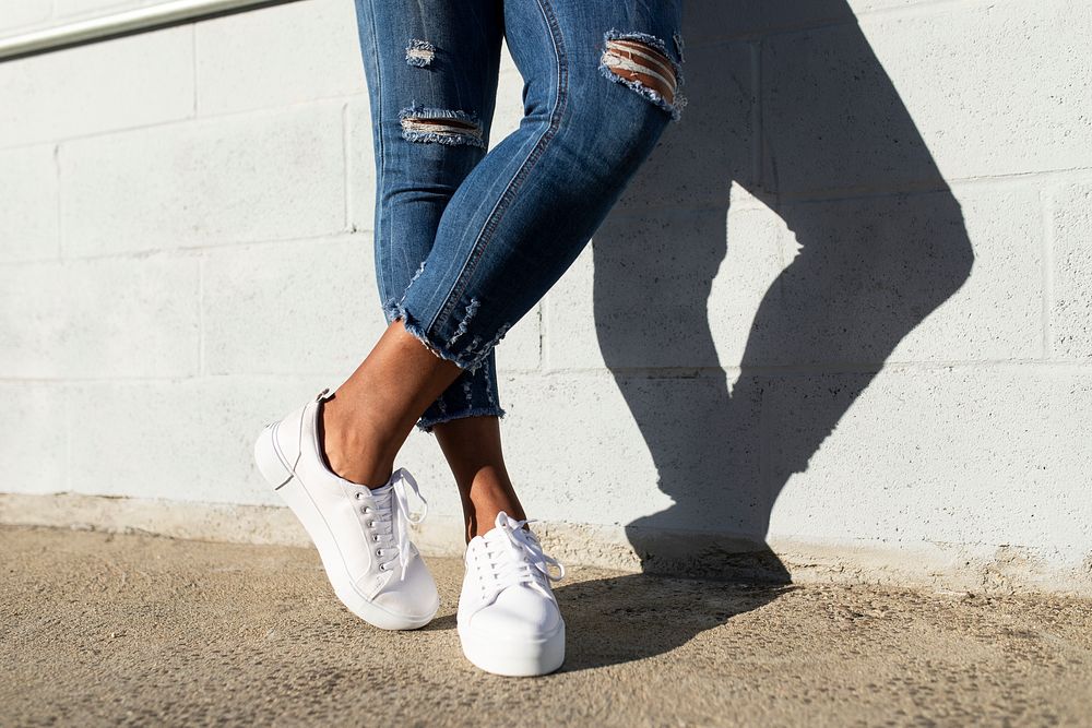 White canvas sneakers mockup file women&rsquo;s shoes apparel shoot