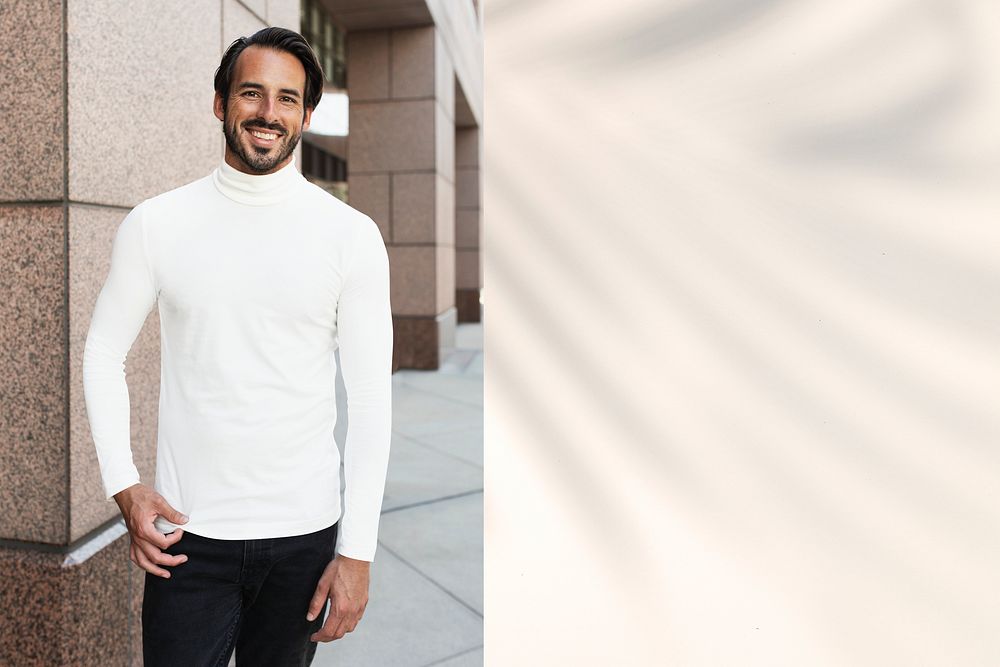 Minimal turtleneck style  men&rsquo;s apparel collection promotional ad